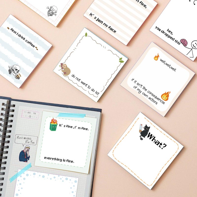 ZCPTZ 9 Pcs Funny Notepads 3" x 3" Self-adhesive Note Pads Fun Memo for Work Office School Home Supplies - 450 Sheets Reusable Cute Sticky Notes - Image 4