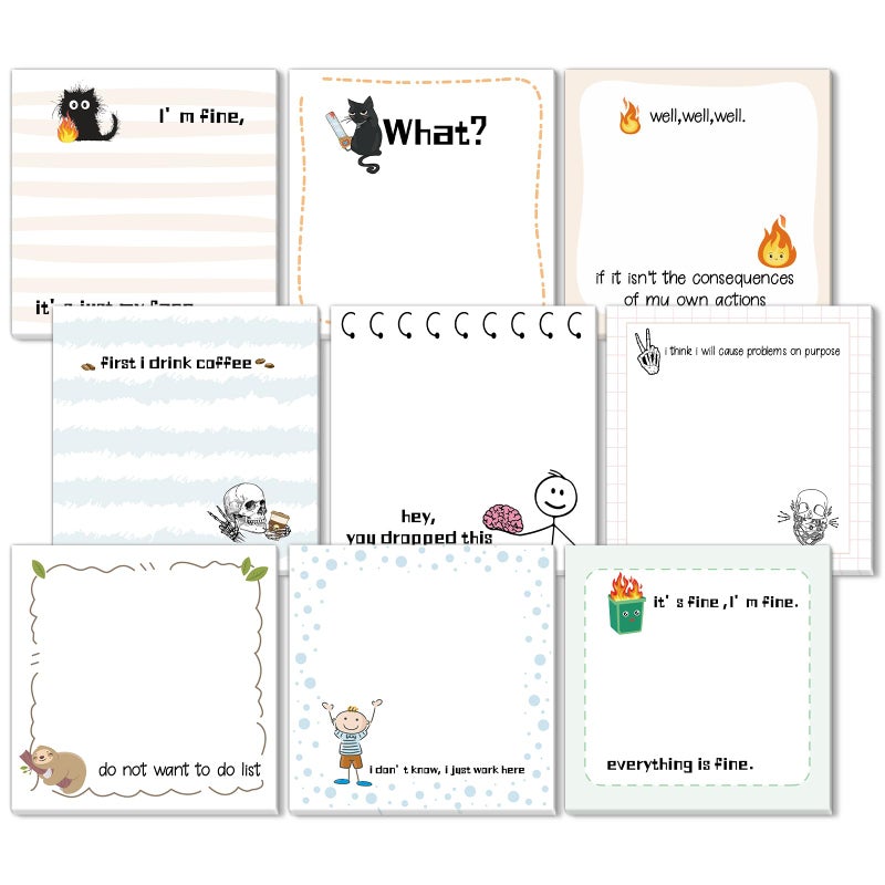 ZCPTZ 9 Pcs Funny Notepads 3" x 3" Self-adhesive Note Pads Fun Memo for Work Office School Home Supplies - 450 Sheets Reusable Cute Sticky Notes - Image 1