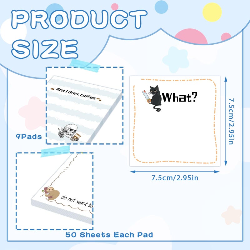 ZCPTZ 9 Pcs Funny Notepads 3" x 3" Self-adhesive Note Pads Fun Memo for Work Office School Home Supplies - 450 Sheets Reusable Cute Sticky Notes - Image 2