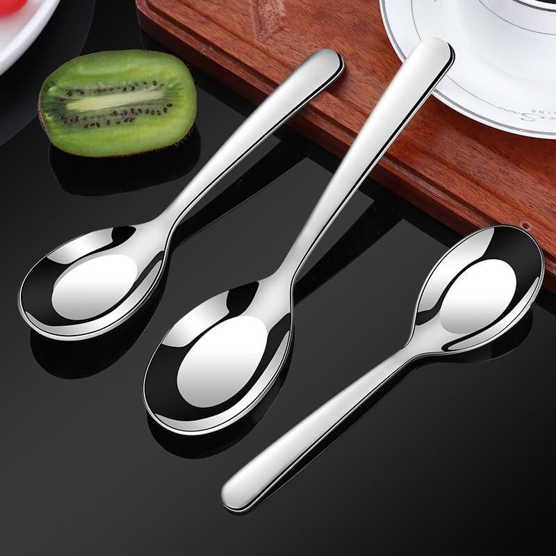 4 Pieces Silver Stainless Steel Flatware Set Thickened Flat Bottom Spoons Household Tableware - Image 5
