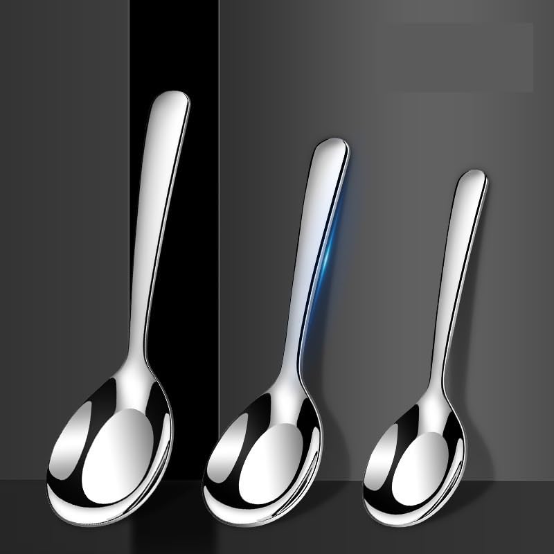4 Pieces Silver Stainless Steel Flatware Set Thickened Flat Bottom Spoons Household Tableware - Image 4