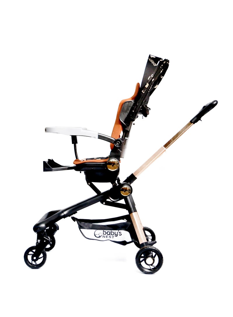 Baby's Nest 2 in 1 Stroller Black With Brown - Image 3