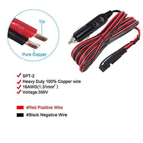 SPARKING 15FT Cigarette Lighter SAE Battery Extension Cable - 12v Cigarette Lighter Plug to SAE Quick Release Extension Battery Charging Power Cord Trickle Charger for Sprayer with Sae Reverse Polarity Adapter - Image 2