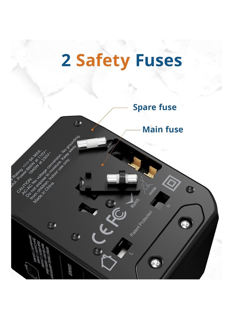 Swift Universal Travel Adapter 5.6A Fast Charging International Power Adapter 4 USB Ports with Pouch Black - Image 4