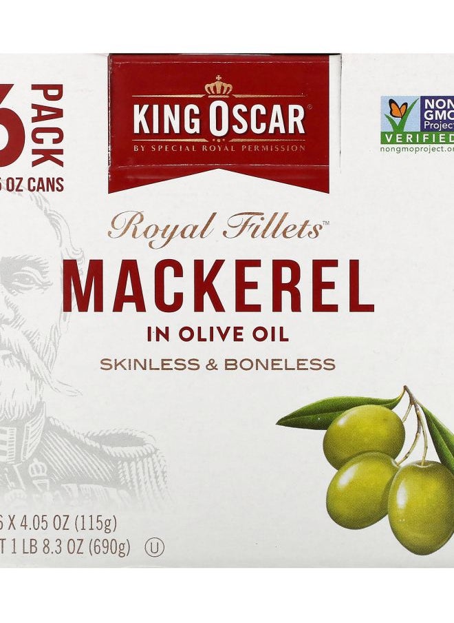 KING OSCAR Royal Fillets Mackerel In Olive Oil 6 Pack 4.05 oz (115 g) Each 