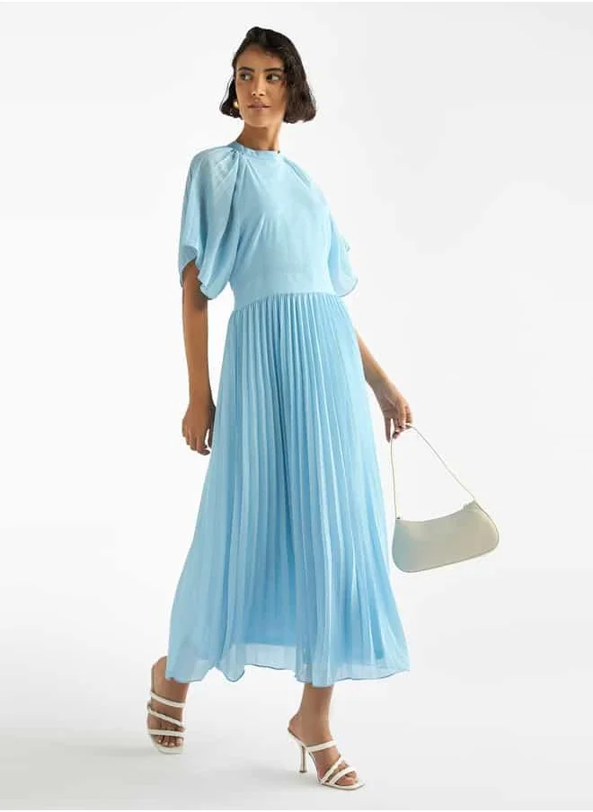 FAV Pleated Maxi Dress with Ruffle Sleeves