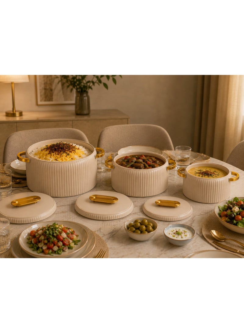 تشيلو طقم حافظات طعام حرارية فاخرة 3 قطع بأحجام 1000 / 1500 / 2500 مل – حافظات تقديم معزولة بغطاء ومقابض أنيقة – ستانلس ستيل لحفظ الحرارة والبرودة – تصميم عصري للمطبخ والسفرة - Image 4