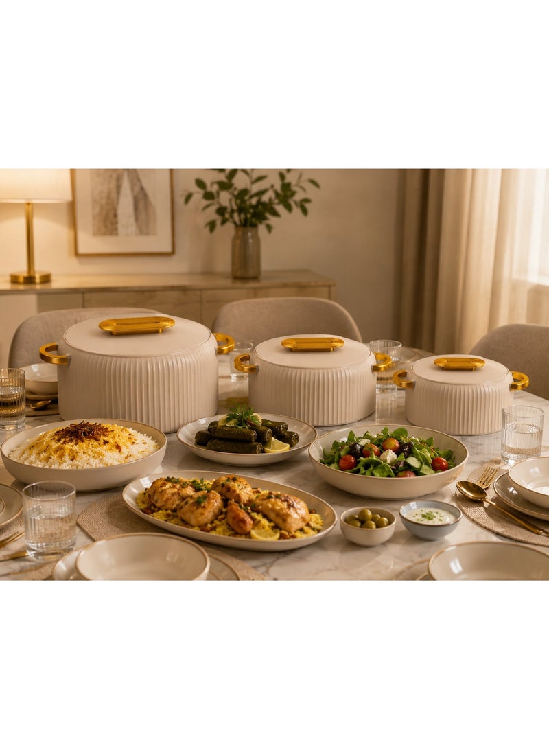تشيلو طقم حافظات طعام حرارية فاخرة 3 قطع بأحجام 1000 / 1500 / 2500 مل – حافظات تقديم معزولة بغطاء ومقابض أنيقة – ستانلس ستيل لحفظ الحرارة والبرودة – تصميم عصري للمطبخ والسفرة - Image 3