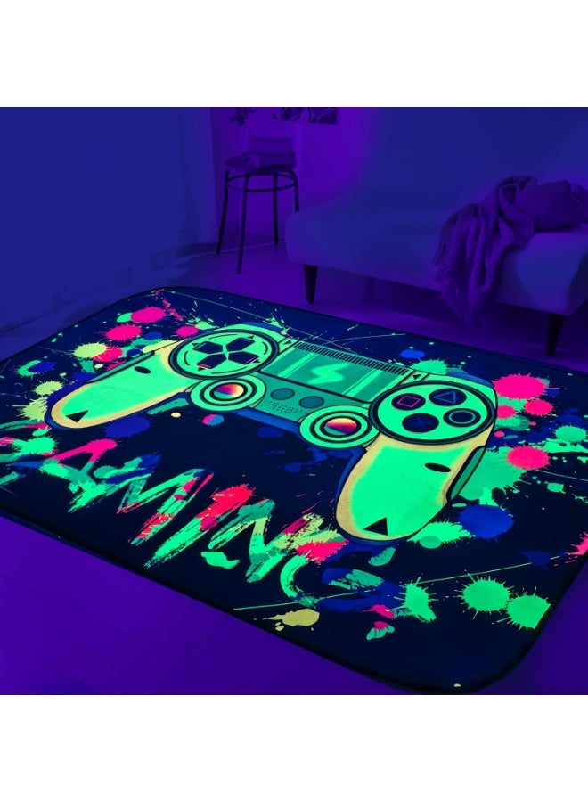 Gaming Room Decor Rug Gamer Rugs for Bedroom UV Reactive Blacklight Video Area Rug Game Room Glow in The Dark Playroom Large Non-Slip Gaming Rugs Carpet Mat for Bedroom Living Room 60X40inch - Image 4