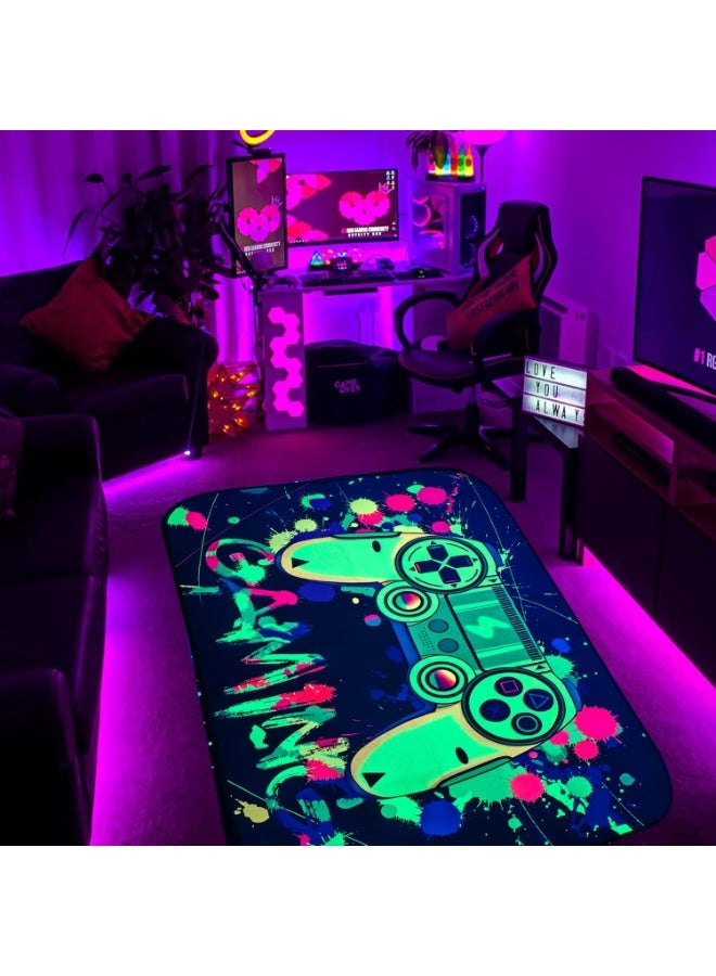 Gaming Room Decor Rug Gamer Rugs for Bedroom UV Reactive Blacklight Video Area Rug Game Room Glow in The Dark Playroom Large Non-Slip Gaming Rugs Carpet Mat for Bedroom Living Room 60X40inch - Image 5