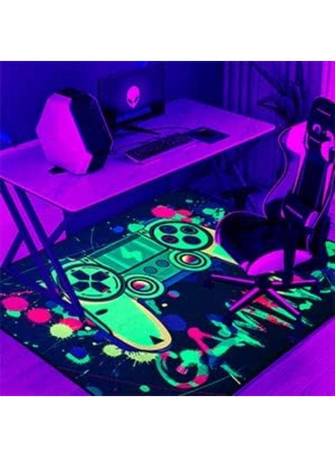 Gaming Room Decor Rug Gamer Rugs for Bedroom UV Reactive Blacklight Video Area Rug Game Room Glow in The Dark Playroom Large Non-Slip Gaming Rugs Carpet Mat for Bedroom Living Room 60X40inch - Image 1