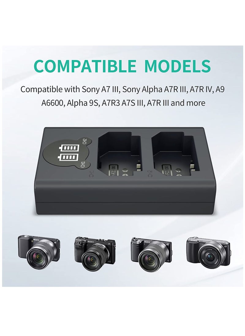 سيوسي - شاحن بطارية الكاميرا ، شاحن LP مزدوج USB مع شاشة LCD ، متوافق مع Sony A6600 A9 A9R A9S A9II A7C A7S A7SIII A7III A7RIII A7RIV A7IV كاميرات ، قاعدة شحن لكاميرات Sony - Image 1