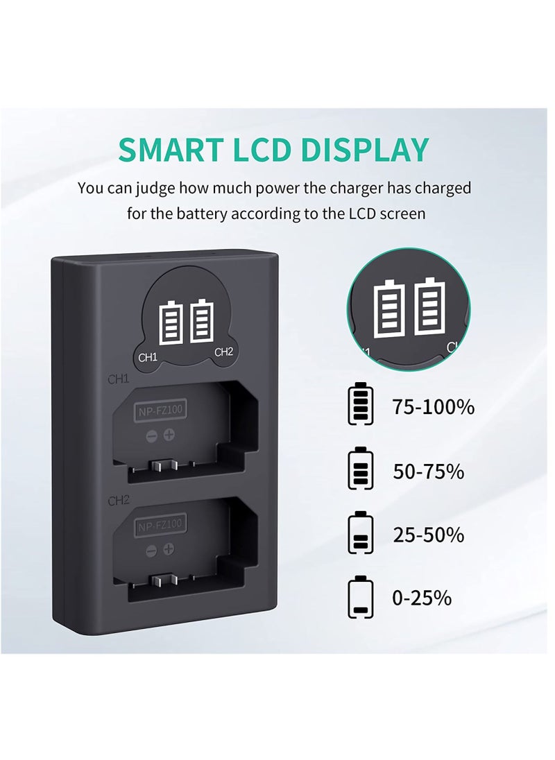 سيوسي - شاحن بطارية الكاميرا ، شاحن LP مزدوج USB مع شاشة LCD ، متوافق مع Sony A6600 A9 A9R A9S A9II A7C A7S A7SIII A7III A7RIII A7RIV A7IV كاميرات ، قاعدة شحن لكاميرات Sony - Image 1