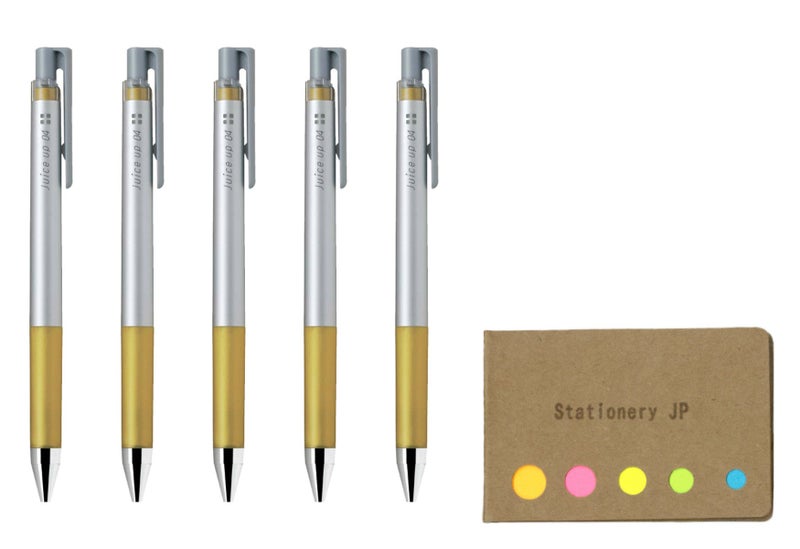 Stationery JP Pilot Juice up 04 Retractable Gel Ink Pen, Ultra Fine Point, 0.4mm, Gold Ink, 5-Pack, Sticky Notes Value Set - Image 1