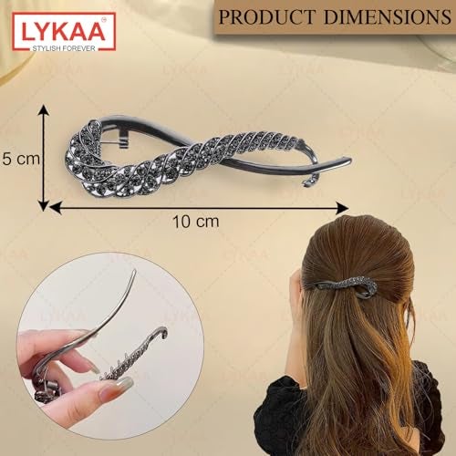 LYKAA Banana Clips for Hair Metal Rhinestone French Barrette Hair Clips | Korean Stylish Hair Accessories for Women & Girls | Bun Maker Hair Clip | Multicolor Rhinestone Design – 1Pc,Black - Image 2