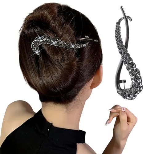 LYKAA Banana Clips for Hair Metal Rhinestone French Barrette Hair Clips | Korean Stylish Hair Accessories for Women & Girls | Bun Maker Hair Clip | Multicolor Rhinestone Design – 1Pc,Black - Image 1