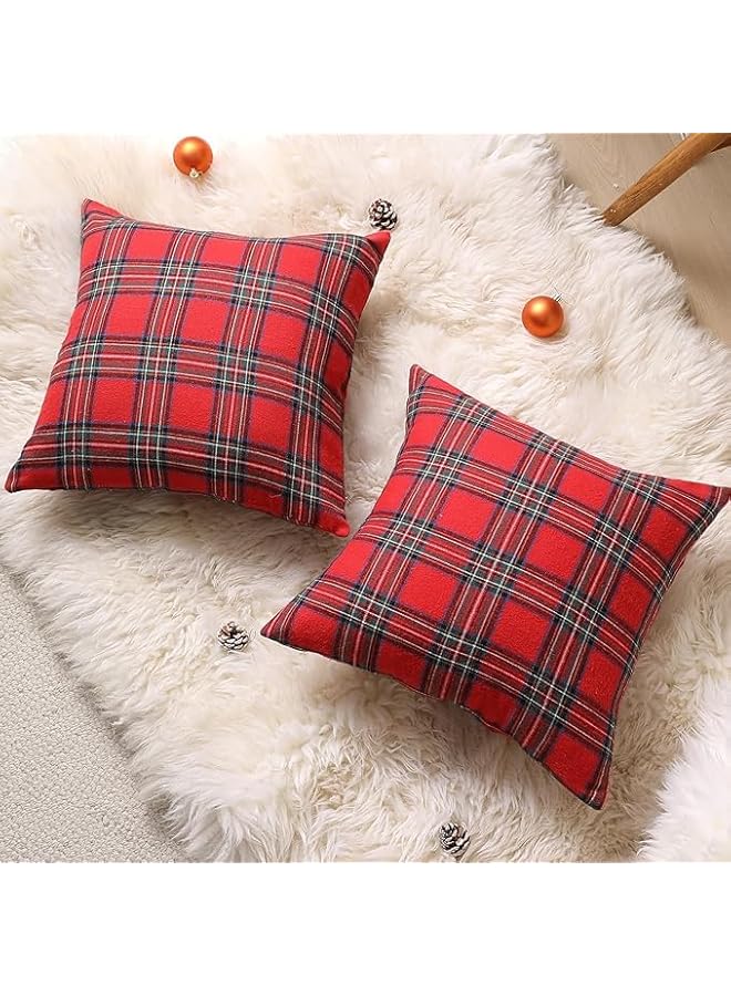The Bros 2PCS Christmas Pillow Covers 18x18 Inches Plaid Striped Christmas Pillow Throw Pillow Cover Xmas Decorations for Living Room Couch Sofa Retro Classic Square Cushion Cases (2PCS 18 * 18 inches) - Image 2