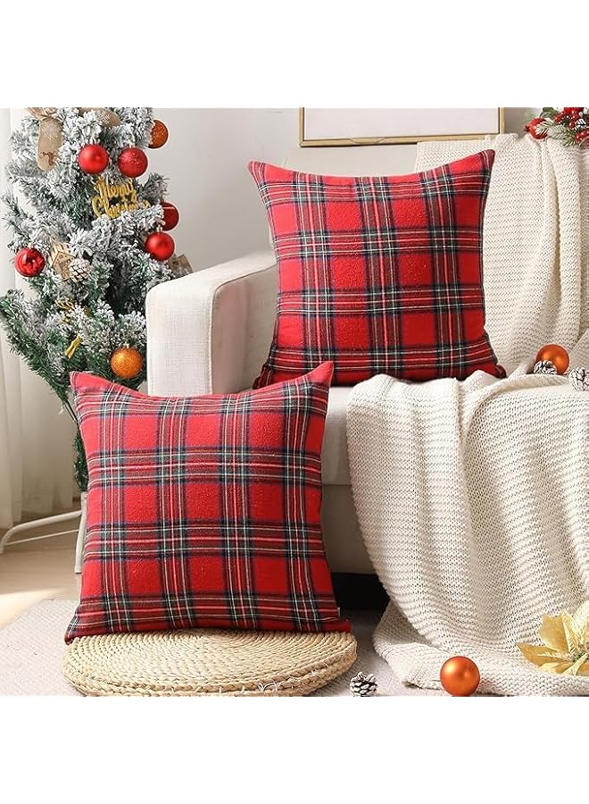 The Bros 2PCS Christmas Pillow Covers 18x18 Inches Plaid Striped Christmas Pillow Throw Pillow Cover Xmas Decorations for Living Room Couch Sofa Retro Classic Square Cushion Cases (2PCS 18 * 18 inches) - Image 3