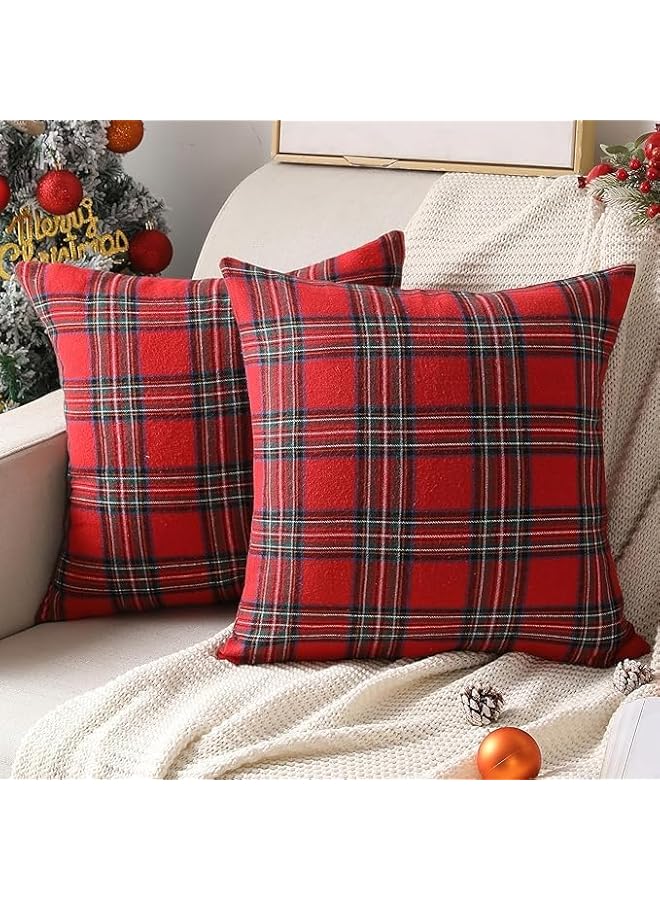 The Bros 2PCS Christmas Pillow Covers 18x18 Inches Plaid Striped Christmas Pillow Throw Pillow Cover Xmas Decorations for Living Room Couch Sofa Retro Classic Square Cushion Cases (2PCS 18 * 18 inches) - Image 1