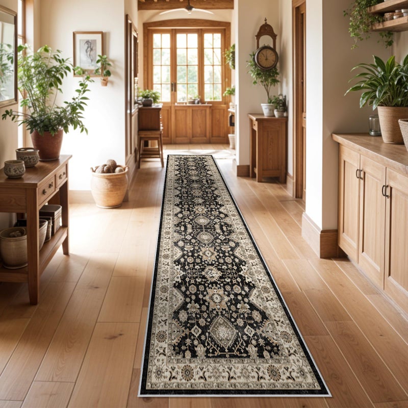 TOPRUUG Washable Hallway Runner Rug 3x12: Non Slip Runner Rugs with Rubber Backing Soft Kitchen Rug Farmhouse Distressed Carpet Runner for Living Room Bedroom Bathroom (Black, 3X12) - Image 1