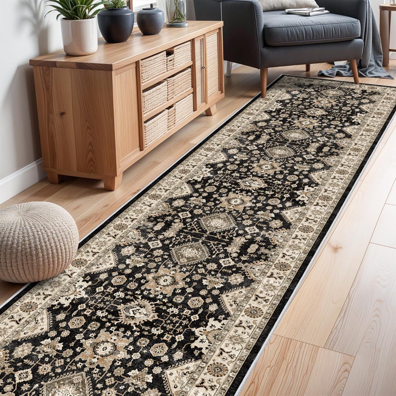 TOPRUUG Washable Hallway Runner Rug 3x12: Non Slip Runner Rugs with Rubber Backing Soft Kitchen Rug Farmhouse Distressed Carpet Runner for Living Room Bedroom Bathroom (Black, 3X12) - Image 3