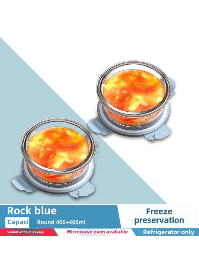 Generic - Glass Lunch Box Microwave Oven Heating Office Worker Fresh-keeping Box Refrigerator Fruit Box Glass Bowl Student Female One Wholesale-Specifications:∥№∩♀πF Qingshan Dai⊙-Color:400 400 [2 Round Light Bowls]] - Image 1