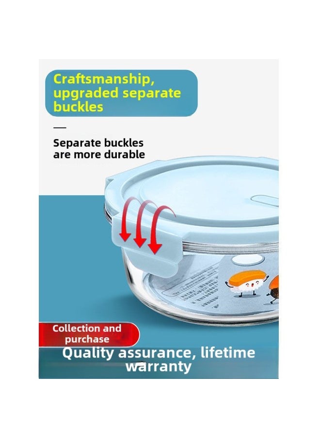 Generic - Glass Lunch Box Microwave Oven Heating Office Worker Fresh-keeping Box Refrigerator Fruit Box Glass Bowl Student Female One Wholesale-Specifications:∥№∩♀πF Qingshan Dai⊙-Color:400 400 [2 Round Light Bowls]] - Image 1