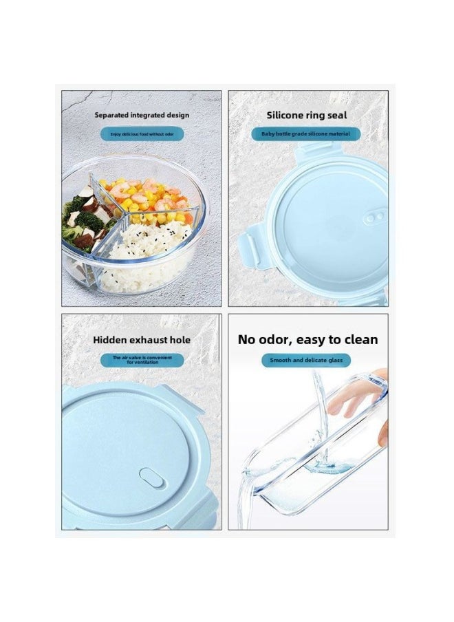 Generic - Glass Lunch Box Microwave Oven Heating Office Worker Fresh-keeping Box Refrigerator Fruit Box Glass Bowl Student Female One Wholesale-Specifications:∥№∩♀πF Qingshan Dai⊙-Color:400 400 [2 Round Light Bowls]] - Image 1