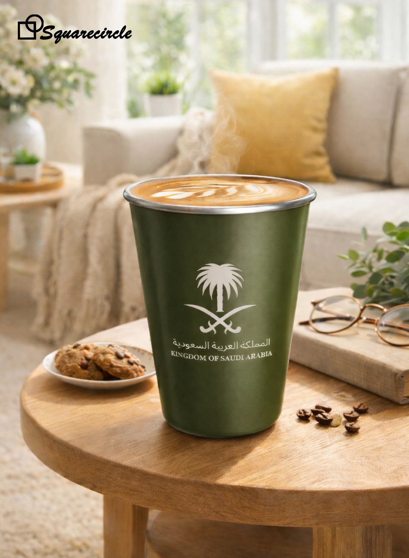 كوب قهوة معدني بتصميم عربي 350 مل (11.83 أوقية) – كوب معزول ذو جدار مزدوج | هدية مميزة بشعار السعودية | متين، محمول ومقاوم للصدأ ل...