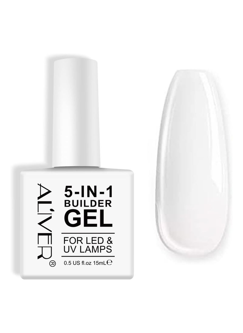ALIVER Nail Polish Builder Gel for Nails 5 in 1 Builder Base Strengthening Gel 15ml UV/LED Nail Polish Gel for Broken Nails Repair Nails Extension Nail Art Decoration  - Image 1