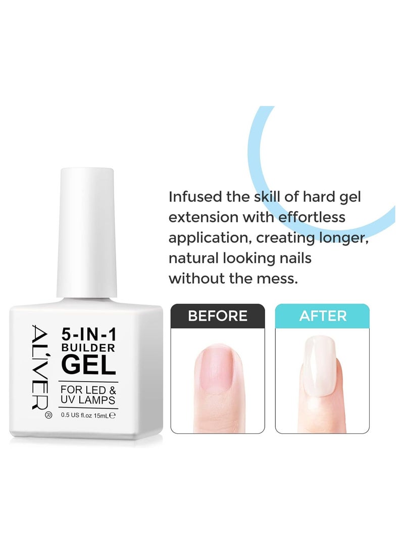 ALIVER Nail Polish Builder Gel for Nails 5 in 1 Builder Base Strengthening Gel 15ml UV/LED Nail Polish Gel for Broken Nails Repair Nails Extension Nail Art Decoration  - Image 4