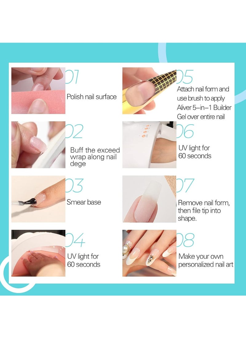 ALIVER Nail Polish Builder Gel for Nails 5 in 1 Builder Base Strengthening Gel 15ml UV/LED Nail Polish Gel for Broken Nails Repair Nails Extension Nail Art Decoration  - Image 5