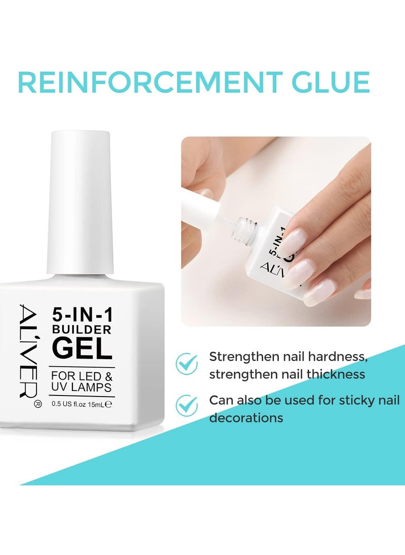 ALIVER Nail Polish Builder Gel for Nails 5 in 1 Builder Base Strengthening Gel 15ml UV/LED Nail Polish Gel for Broken Nails Repair Nails Extension Nail Art Decoration  - Image 3