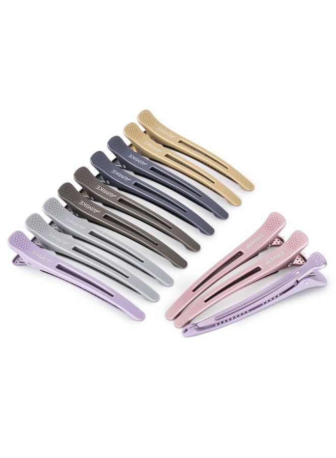 AIMIKE 12 Pieces Professional Women Hair Clips for Styling Section, Goose Beaks for Hair with Silicone Band, Curled Hair Clips for Hairdresser -Morandi Color 11cm - Image 1