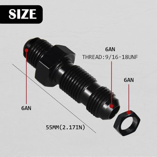 caqeg 6AN Male Flare Straight Bulkhead Fitting Adapter with 6AN Nut Aluminum Black - Image 3