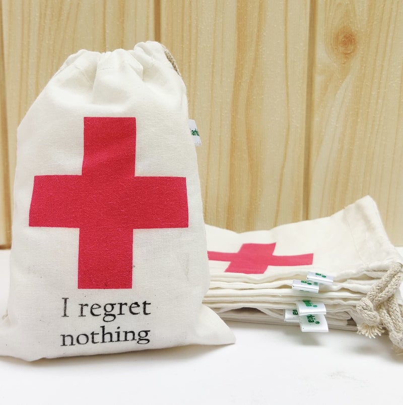 Clarkia (Pack of 12) Funny Favor Bags for Wedding, Shower, Bachelorette - DIY Hangover Kit Bags, I Regret Nothing, red Cross, Bachelor Party, Gift for Guests (6x4 inch) - Image 1
