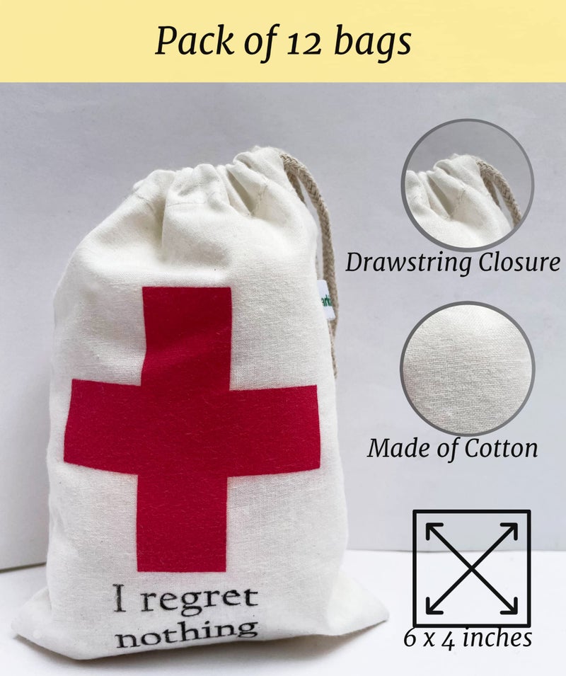 Clarkia (Pack of 12) Funny Favor Bags for Wedding, Shower, Bachelorette - DIY Hangover Kit Bags, I Regret Nothing, red Cross, Bachelor Party, Gift for Guests (6x4 inch) - Image 2