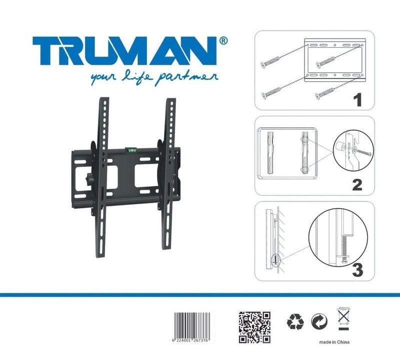Truman Tv Bracket TM - AN55T Fixed Tv Wall Mount with a moving Arms up and down 26-55 inch - Black - Image 2