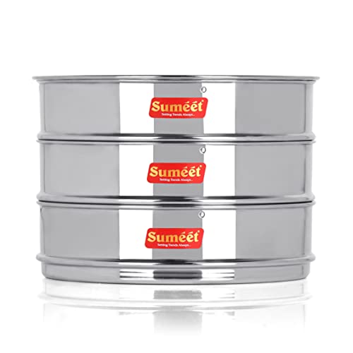 Sumeet Stainless Steel Flat Stackable Container/Separator with Lid Suitable for 5 Ltr & 5.5 Ltr Inner & Outer Lid Cooker, Silver - Image 1