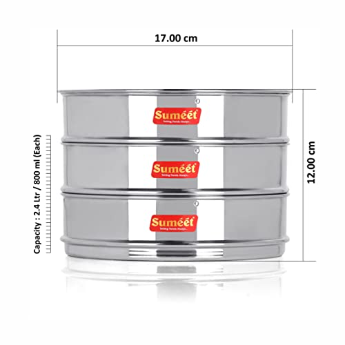 Sumeet Stainless Steel Flat Stackable Container/Separator with Lid Suitable for 5 Ltr & 5.5 Ltr Inner & Outer Lid Cooker, Silver - Image 4