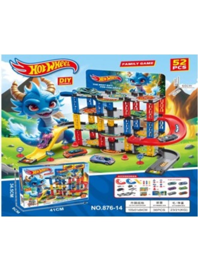 لعبة مرآب سيارات Hot Wheels DIY Xiaolongren Wind and Fire Wheel - 52 قطعة