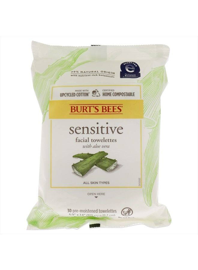 Burt's Bees Facial Cleansing Towelette Wipes for Sensitive Skin with Cotton Extract, 30 Count (Package May Vary) - Image 1
