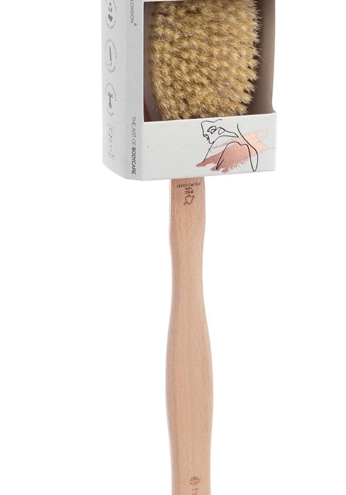 Hydrea London Natural Bristle Body Brush Back Scrubber with Removable Long Handle - Eco-Friendly Beechwood Exfoliating Shower Brush - Image 3