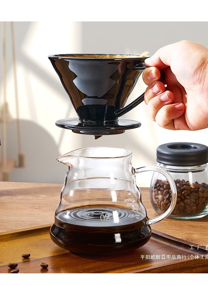 رانك  طقم تقطير v60 ألة قهوة مكونة من قمع سيراميك أسود و سيرفر زجاجي 02  - Image 1