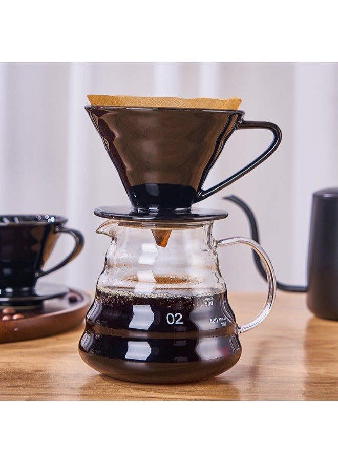 رانك  طقم تقطير v60 ألة قهوة مكونة من قمع سيراميك أسود و سيرفر زجاجي 02  - Image 2