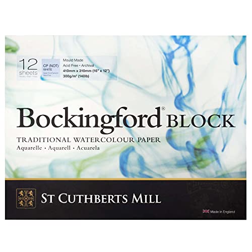 Bockingford St. Cuthberts Mill Bockingford Watercolor Paper Block - 16x12-inch White Water Color Paper for Artists - 12 Sheets of 140lb Cold Press Watercolor Paper for Gouache Ink Acrylic Charcoal and More - Image 1