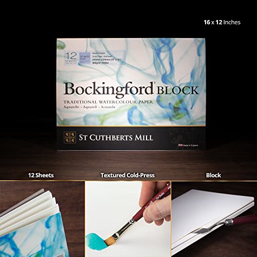 Bockingford St. Cuthberts Mill Bockingford Watercolor Paper Block - 16x12-inch White Water Color Paper for Artists - 12 Sheets of 140lb Cold Press Watercolor Paper for Gouache Ink Acrylic Charcoal and More - Image 4