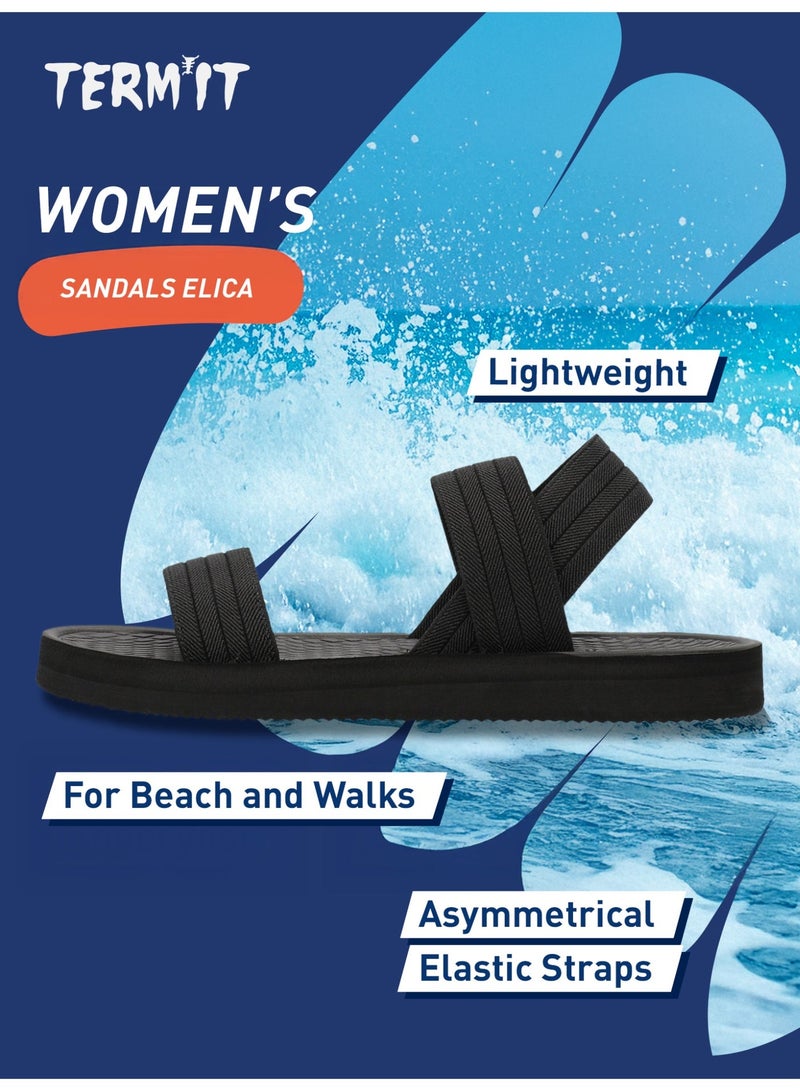 Termit صنادل نسائية إليكا سوداء، تيرميت، تصميم خفيف الوزن، نعل EVA، أحزمة غير متناسقة مريحة، أنيقة وعملية لارتداء الصيف - Image 2