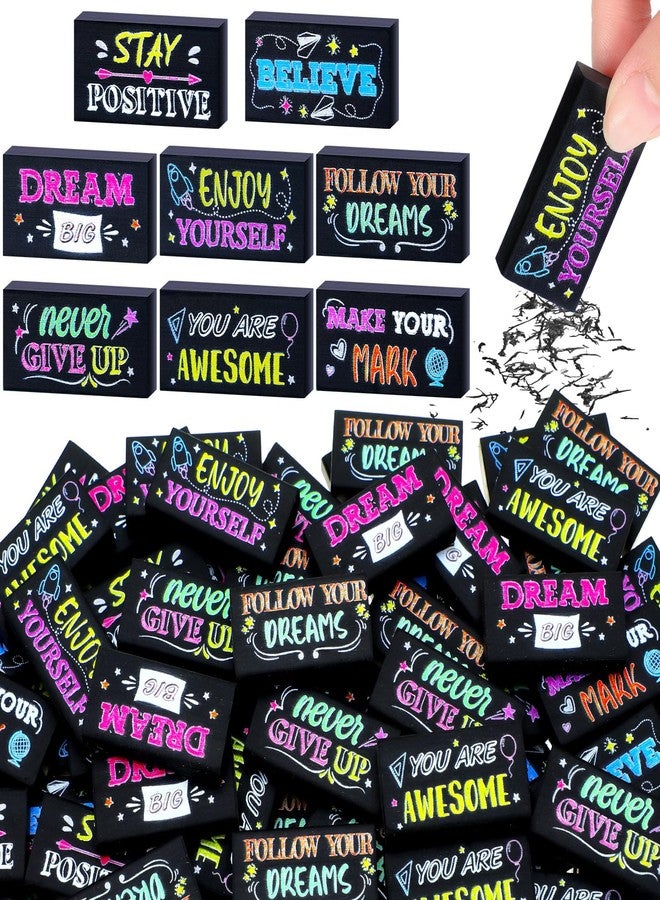Dunzoom 100 Pcs Inspirational Pencil Erasers Bulk for Kids Fun Motivational Eraser School Supplies Back to School Office Supplies for Classroom Office Teacher Artists (Colorful Chalkboard) - Image 1