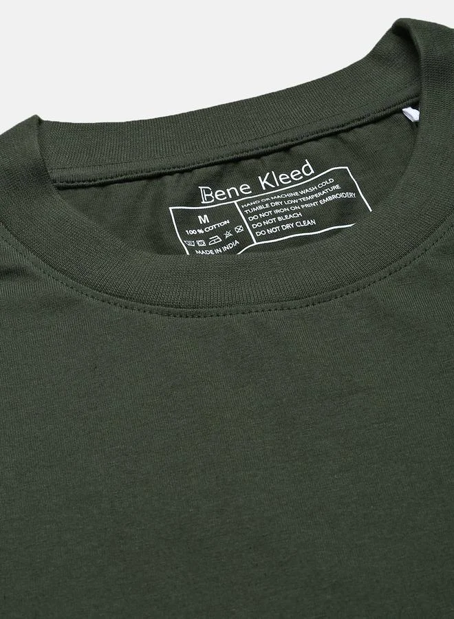 Styli Men Green Solid Regular Fit T-Shirt By Bene Kleed